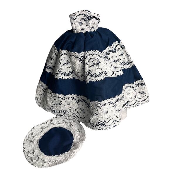 Vintage Handmade Barbie Dress Southern Belle Gown Navy Blue White Lace OOAK - Picture 3 of 16